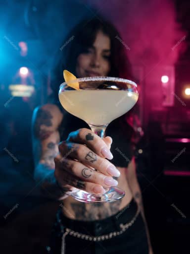 Citrus Cocktail With Smoke And Blue Club Lights Blue Neon Cocktail JPG