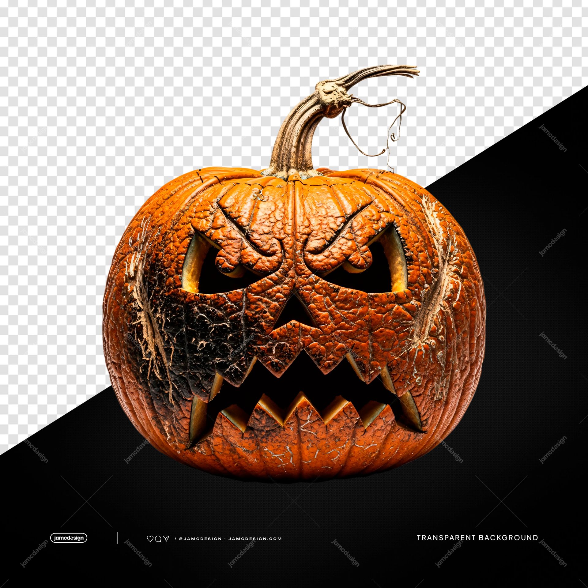 Angry Jack O Lantern Horror Pumpkin Transparent Object PNG. Angry jack o lantern pumpkin supplied as a PNG transparent object, showing a realistic carved face