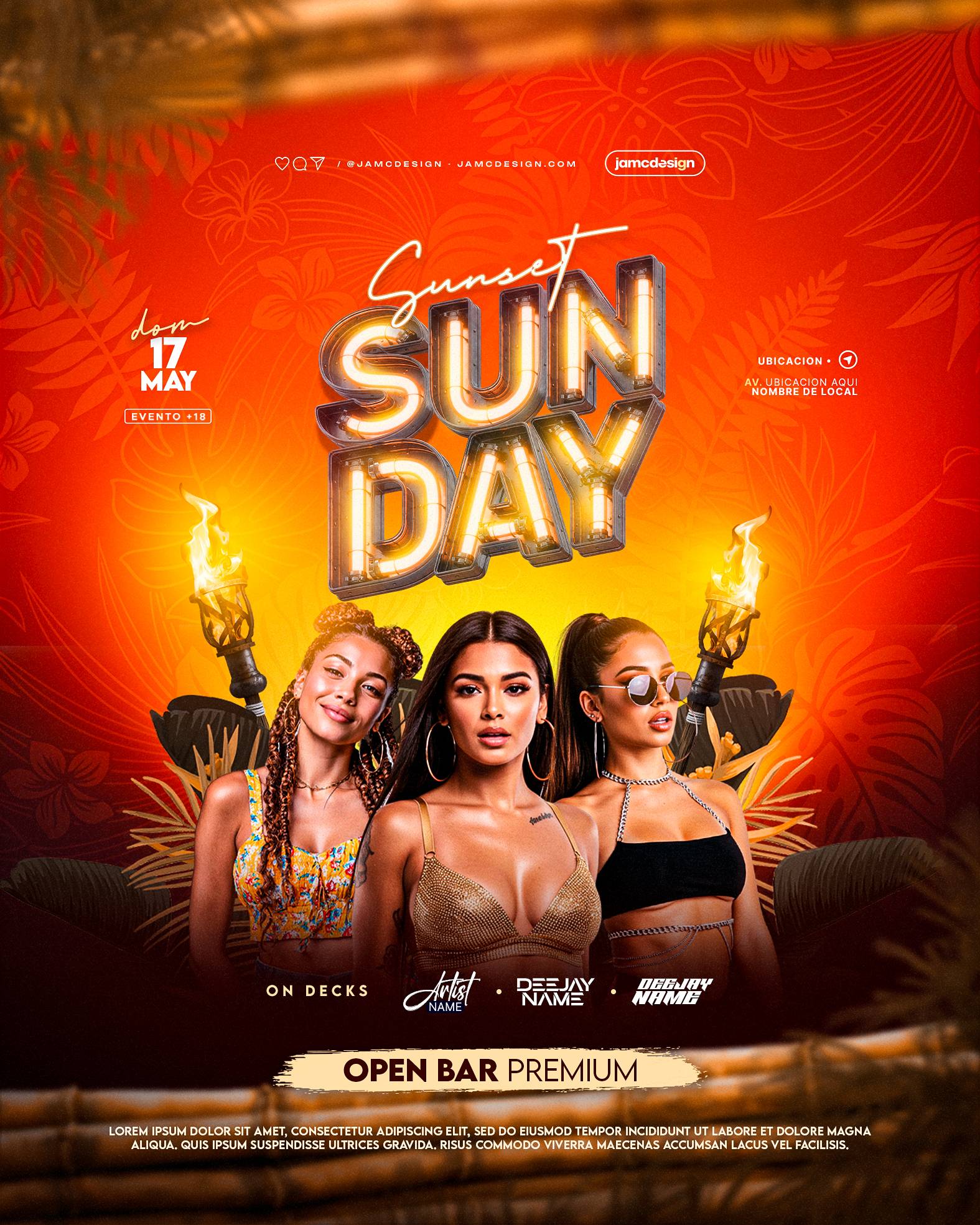 Sunset Sunday Flyer Template PSD Editable