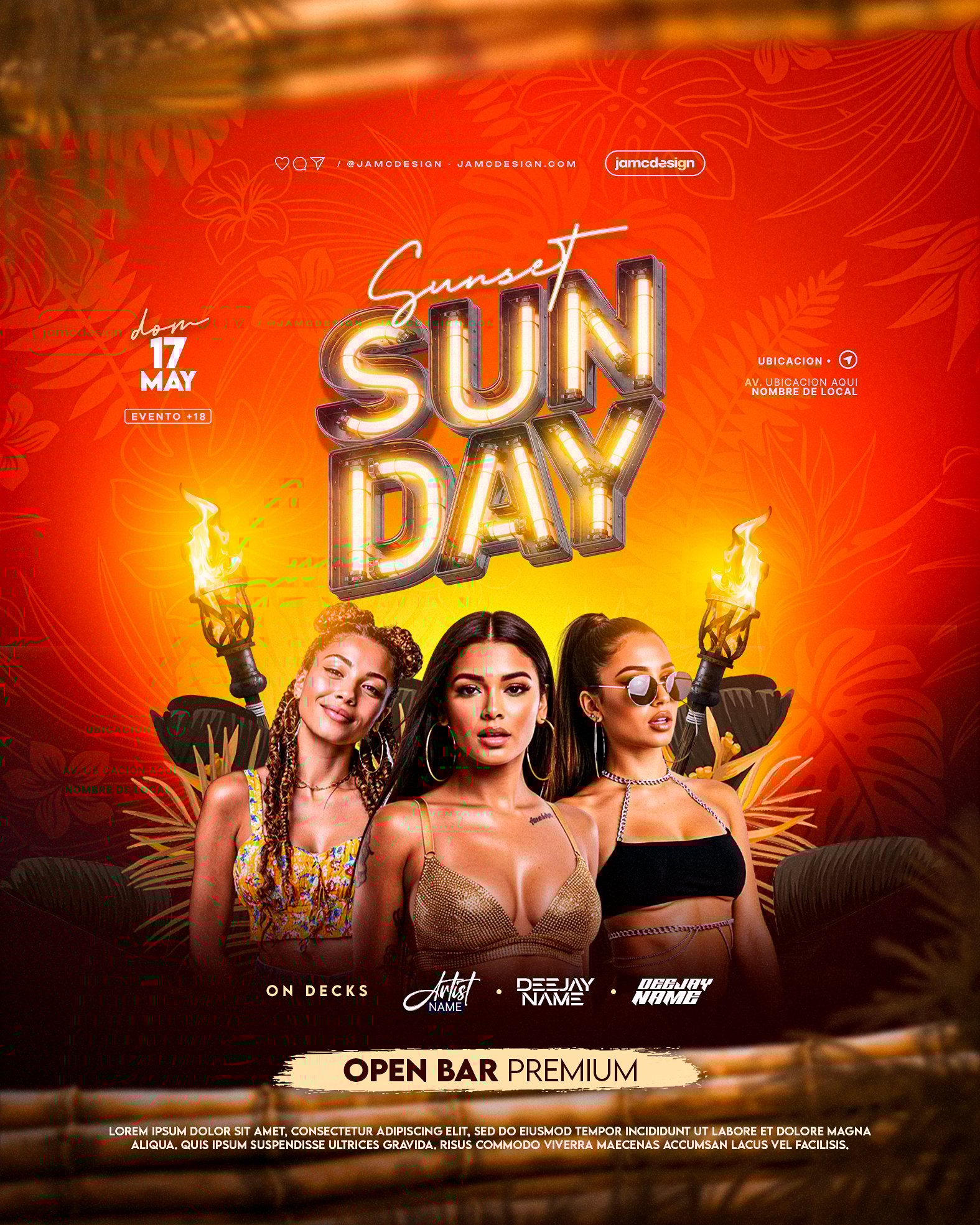 Sunset Sunday Flyer Template PSD Editable