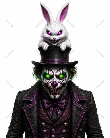 Personagem de Terror de Palhaço Malvado com Coelho Assustador