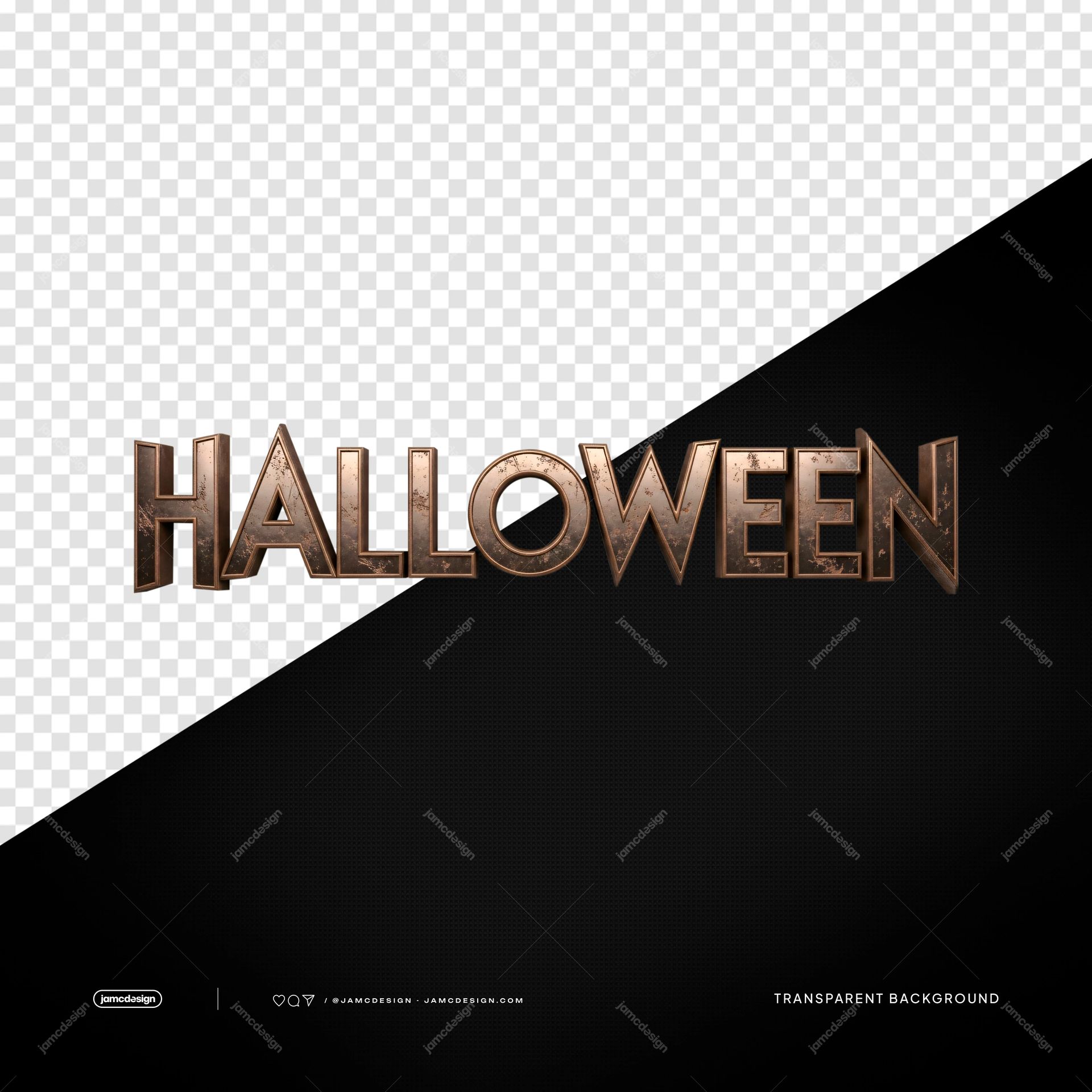 Texto 3D Metálico de Halloween PNG Transparente. Objeto PNG transparente con letras 3D llamativas de Halloween, superficies metálicas biseladas
