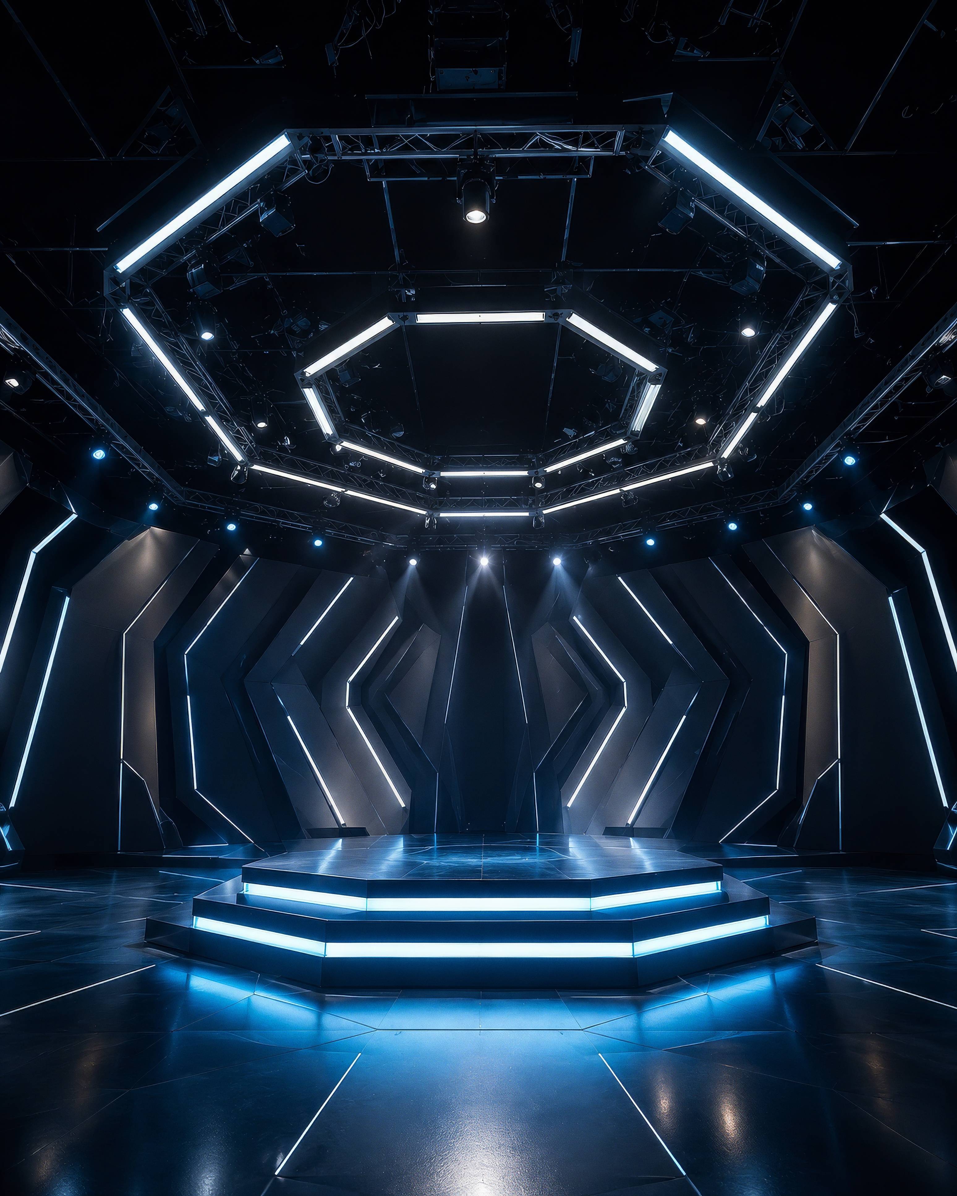 Sci-Fi Event Stage with Blue Lighting Background