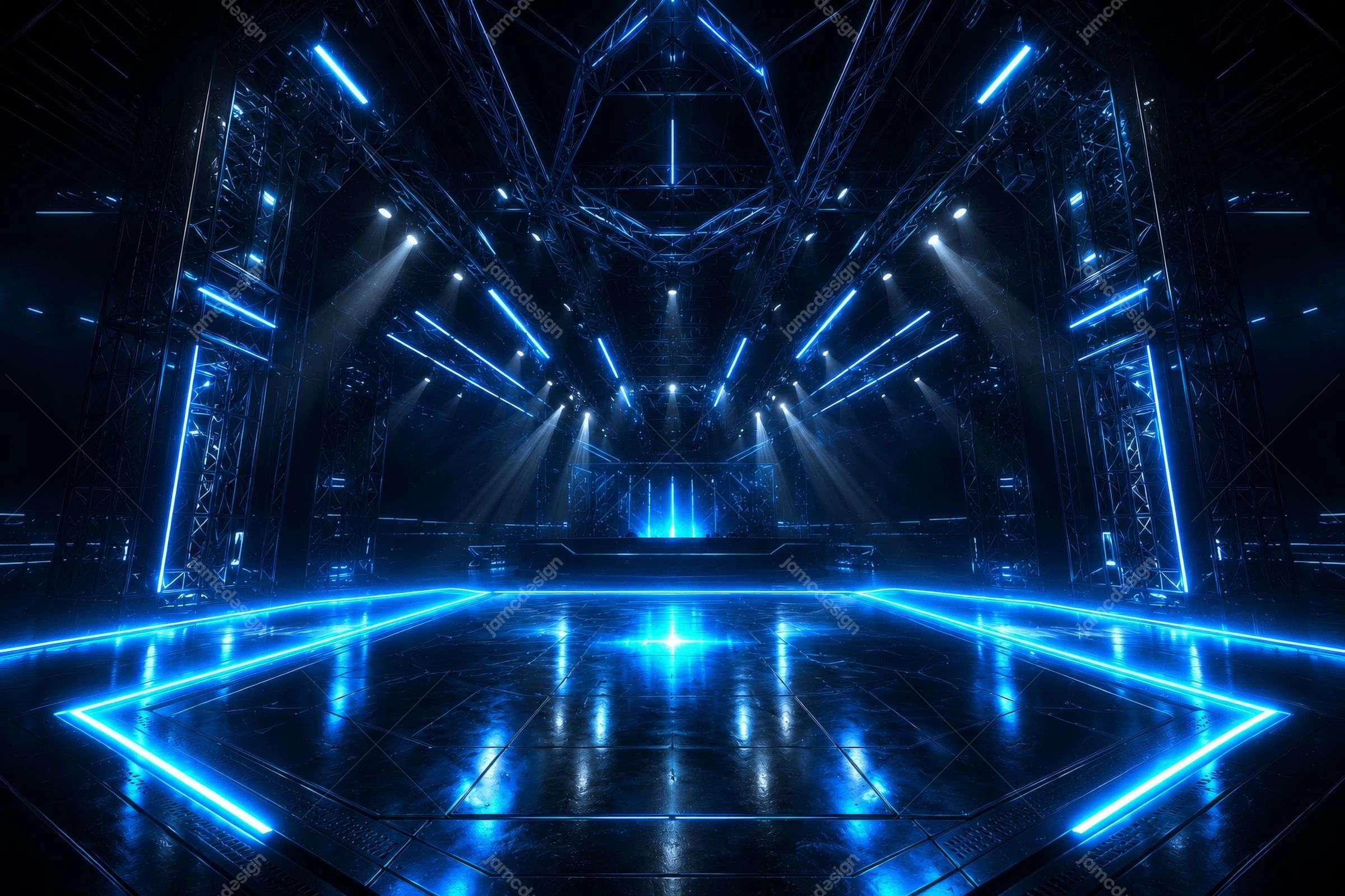 Blue Cyberpunk Neon Stage Background