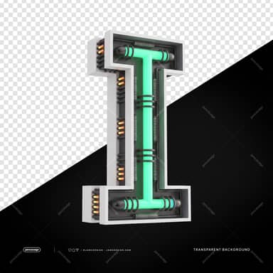 3D Futuriste Industrielle Néon Lettre I PNG Transparent Fond