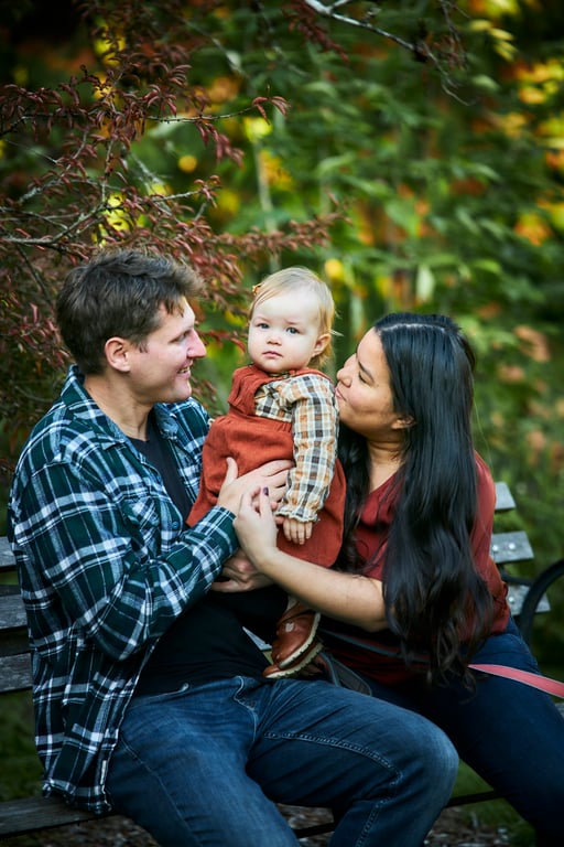 Family gathered together with warm natural afternoon light