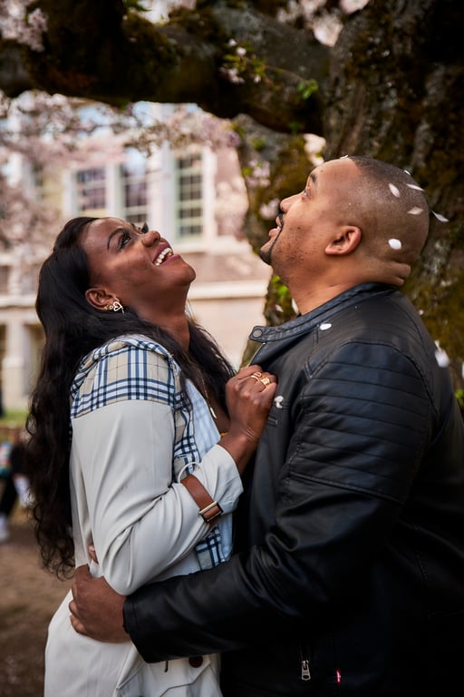 Couple sharing a candid laugh together during their session
