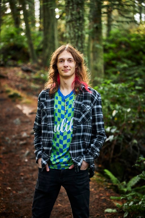 Outdoor portrait nestled within a Pacific Northwest forest setting