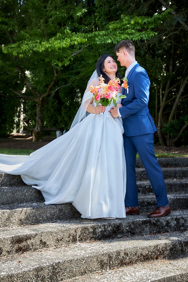 Newlyweds sharing their first dance at an intimate wedding reception