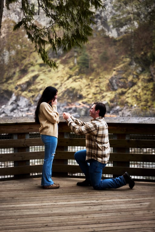 Joyful emotional proposal moment frozen in natural daylight