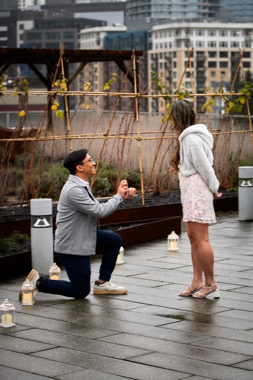 Heartfelt outdoor marriage proposal captured on one knee in candid emotion