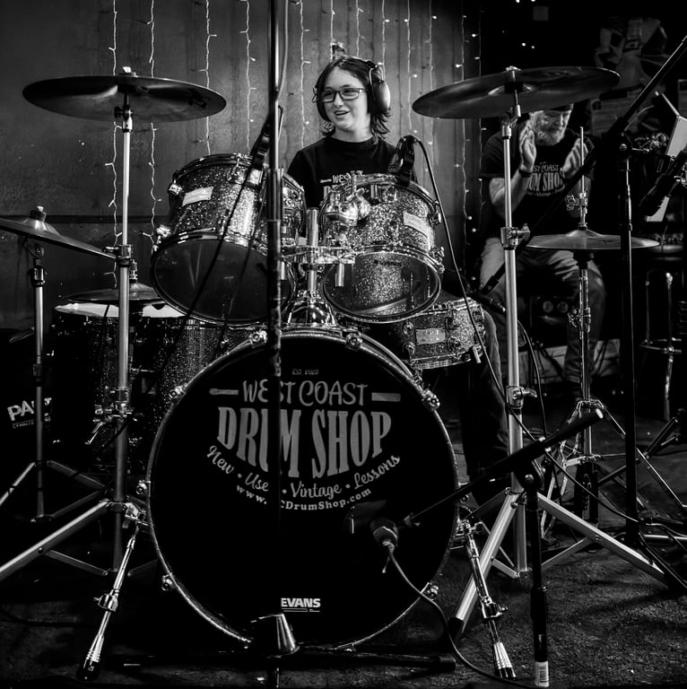 Dynamic action moment captured during a drum recital