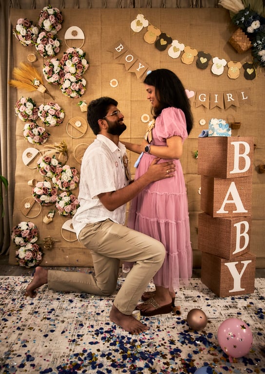 Group portrait of guests celebrating at a baby shower