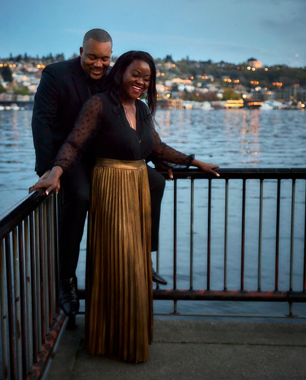 Couple embracing in a warm ambient afternoon glow
