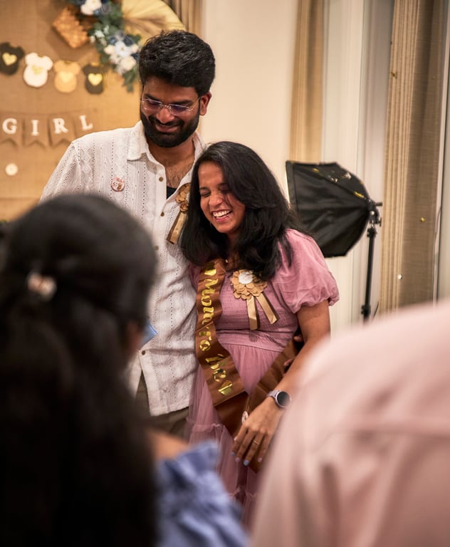 Warm candid interactions between friends at a shower celebration