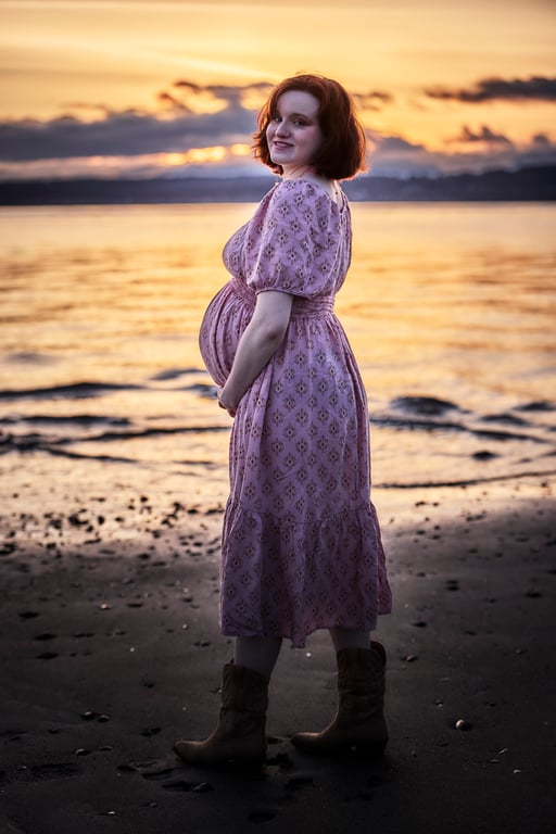 Couple embracing during an outdoor maternity photo session