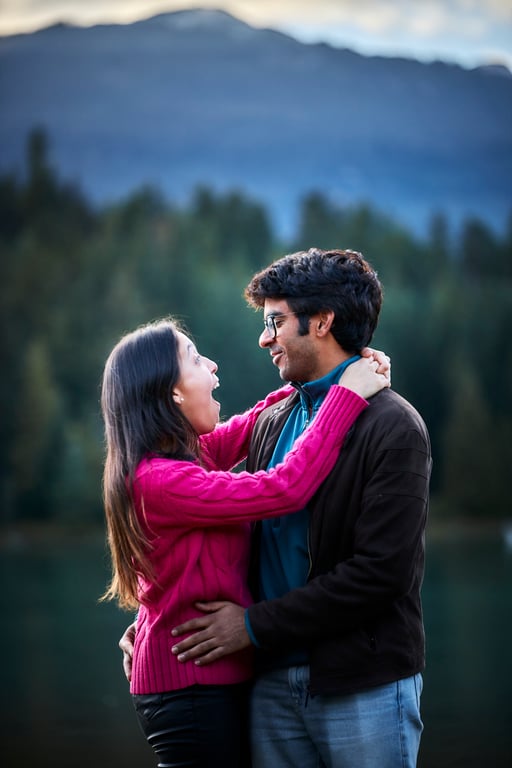 Couple walking together through a calm shaded natural setting