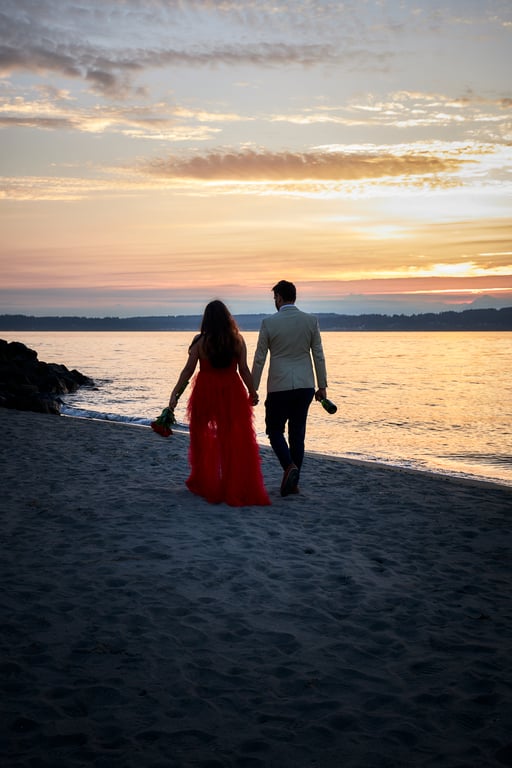 Couple walking together through a scenic Pacific Northwest path