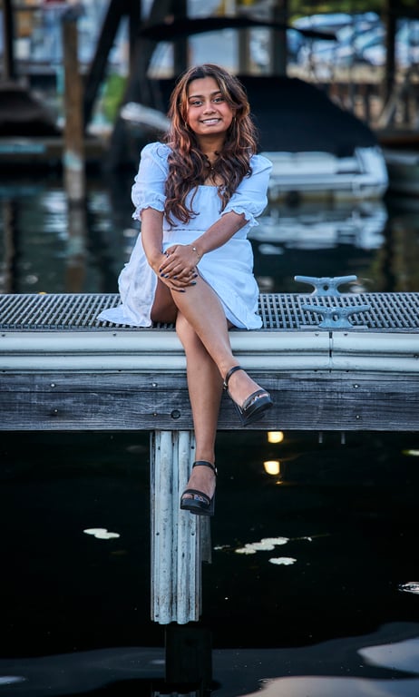 Elegant portrait with refined styling and a softly blurred background