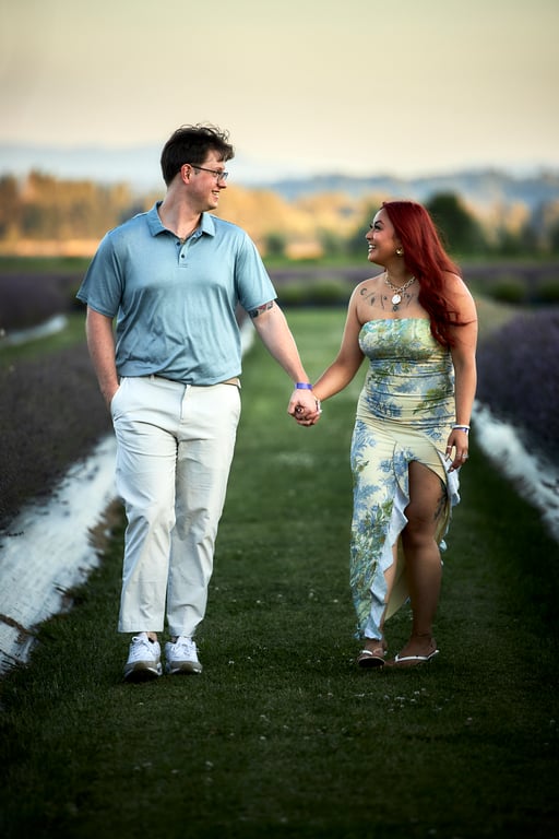 Couple walking hand in hand during a peaceful outdoor session