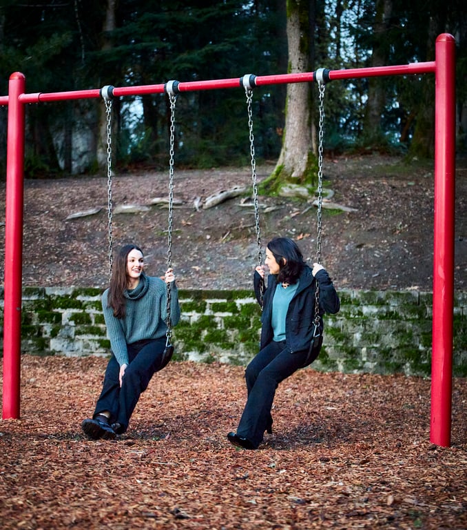 Family enjoying a lighthearted outdoor interaction together
