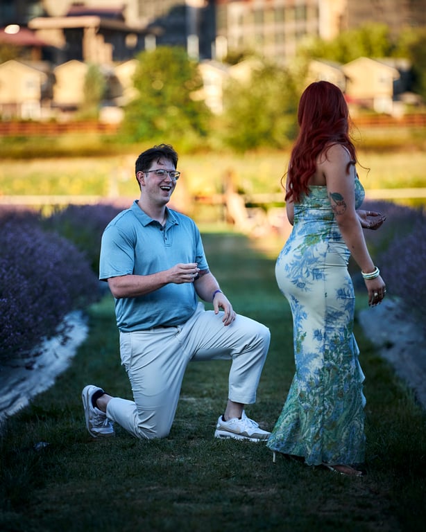 Surprise romantic proposal unfolding during a scenic outdoor moment