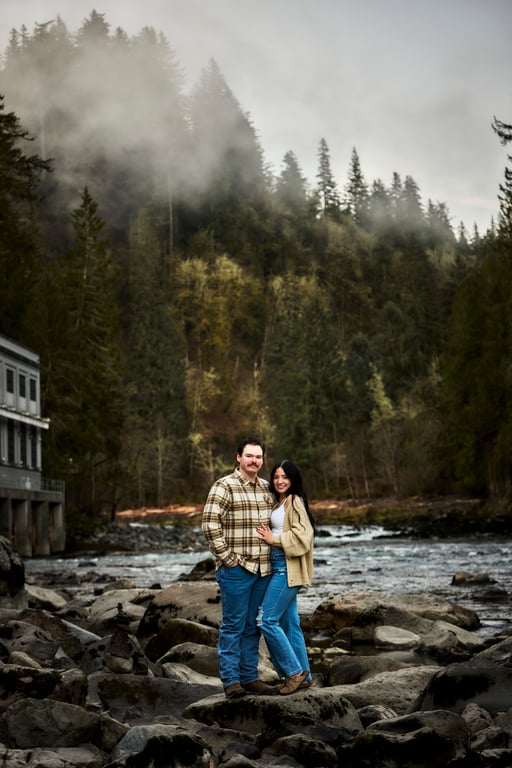 Heartfelt outdoor embrace during a couples photo session