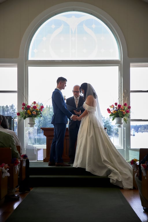 Wedding ceremony moment with heartfelt vows exchanged outdoors