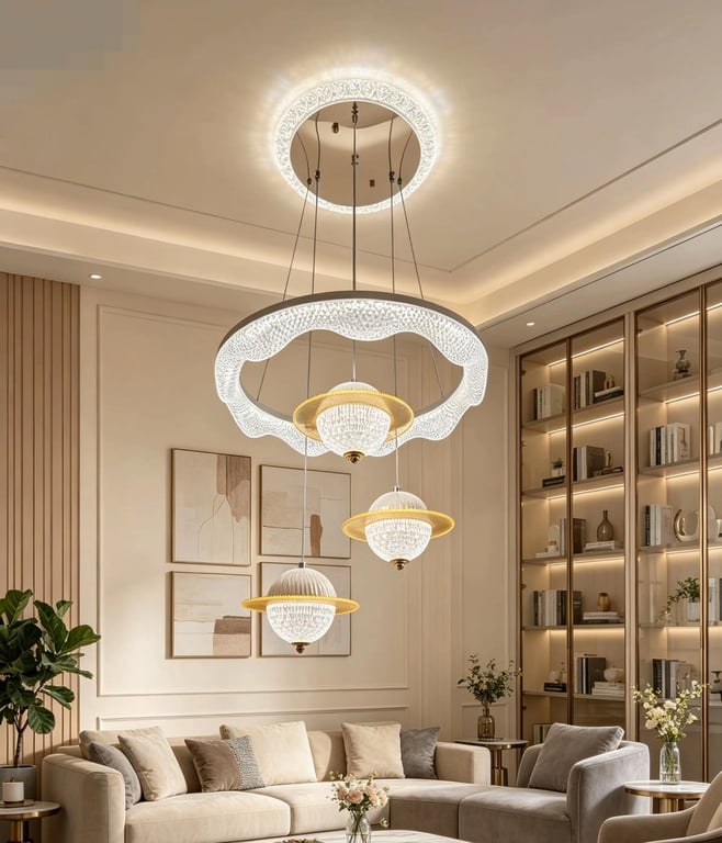 Luxury Crystal Ring Chandelier with Hanging Pendants