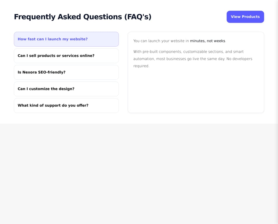 Nexora Two Column Split Faqs