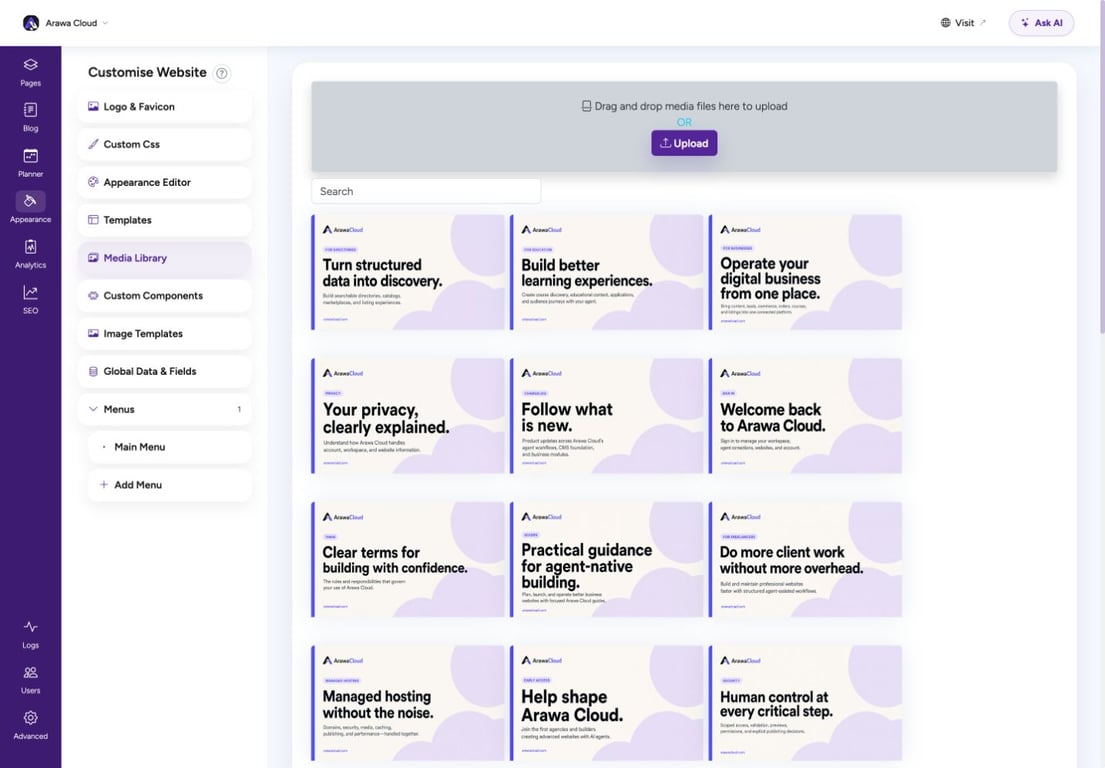 Upload and find images in the media library
