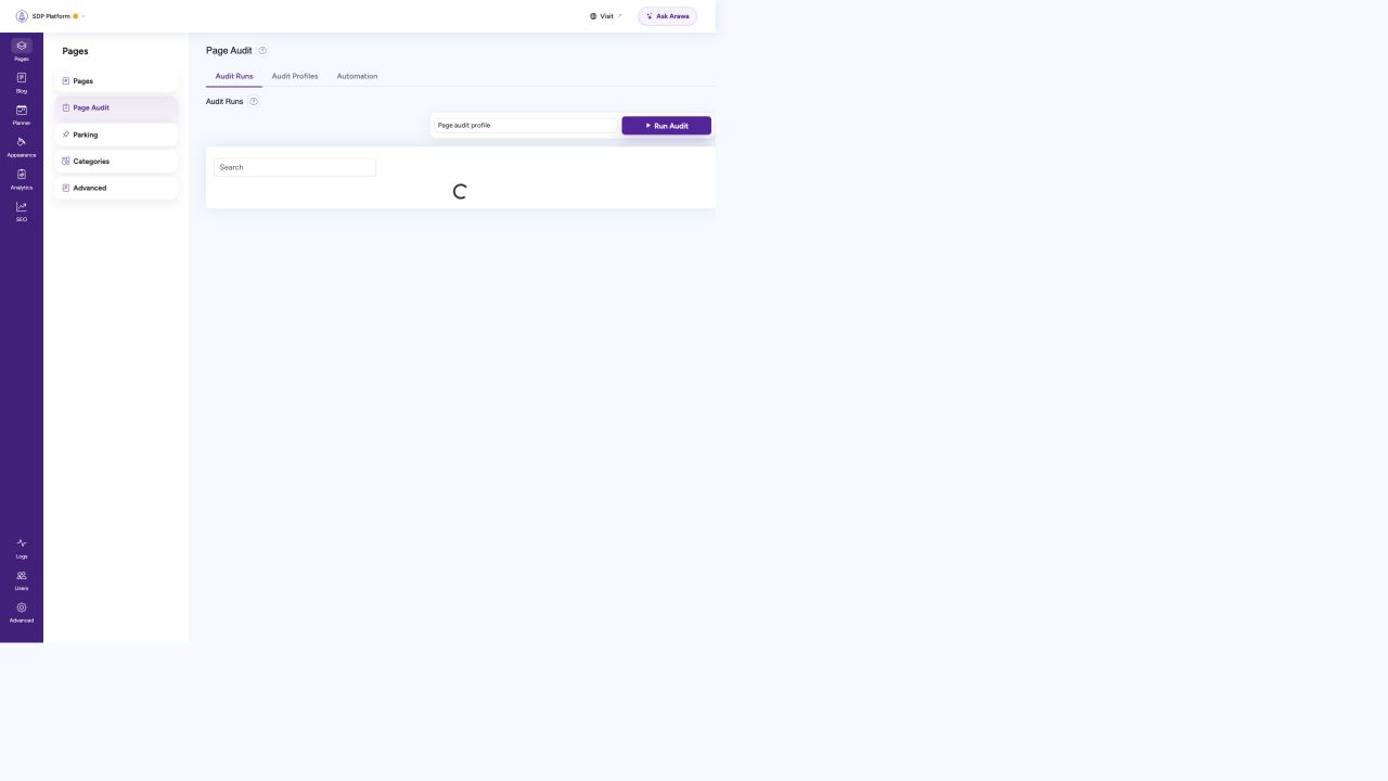 Page audit dashboard