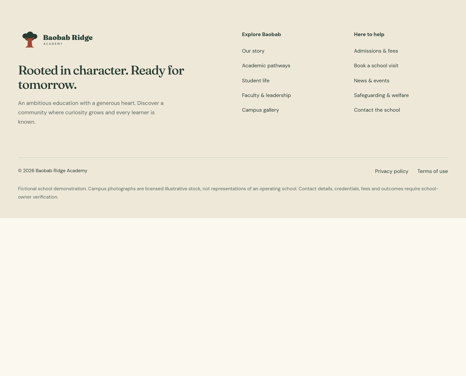 Baobab / Full school footer component