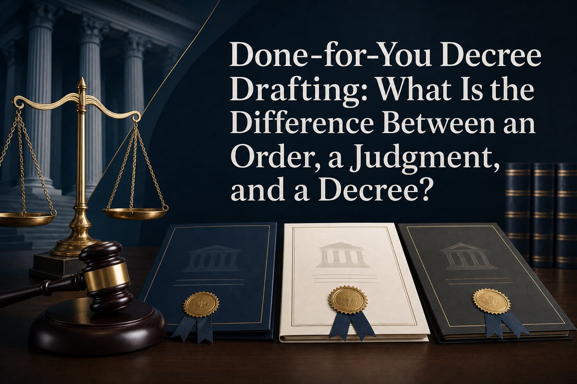 Done-for-You Decree Drafting: What Is the Difference Between an Order, a Judgment, and a Decree?