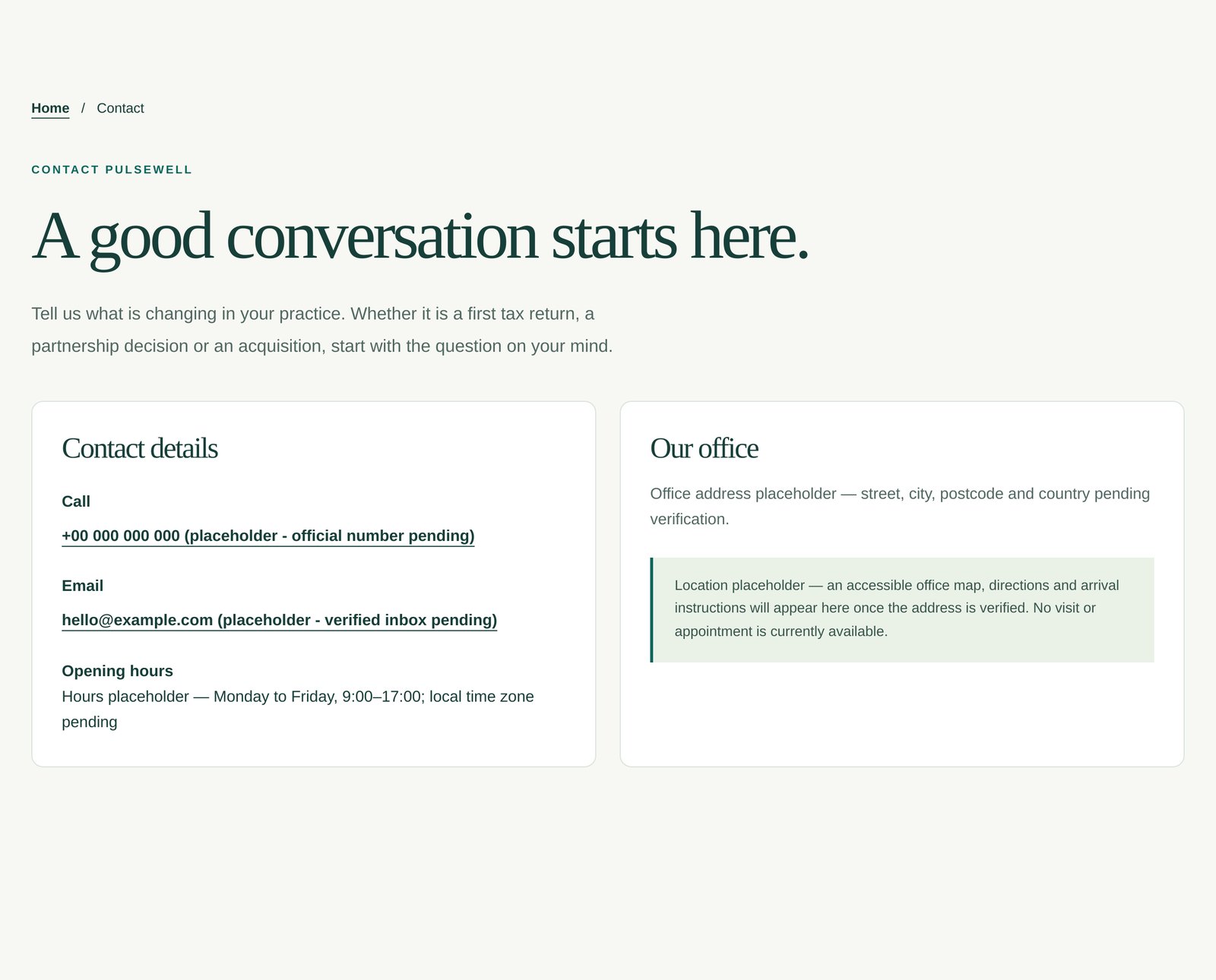 Pulsewell Contact Details component