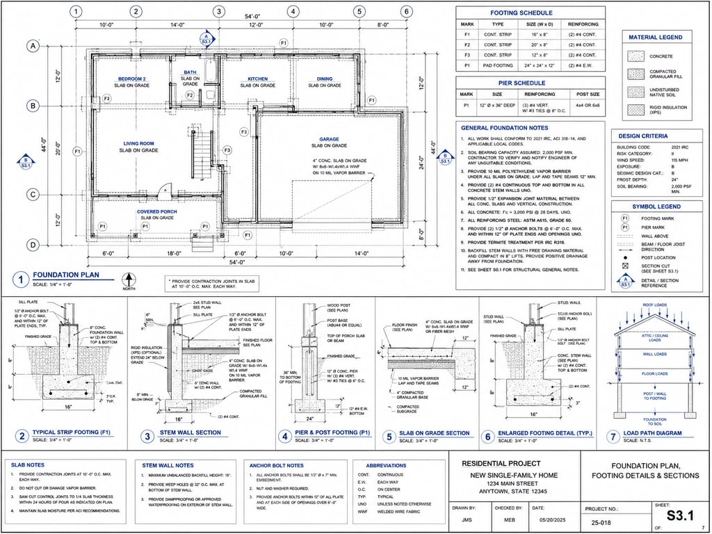 Foundation Plans For Residential Construction