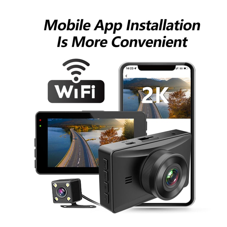 2K Front and Rear Dash Cam with WiFi | Dual Lens Car Camera