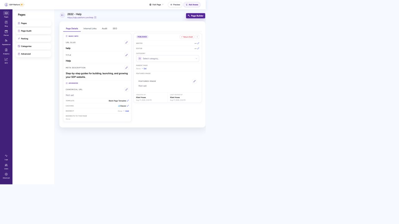 Page details editor