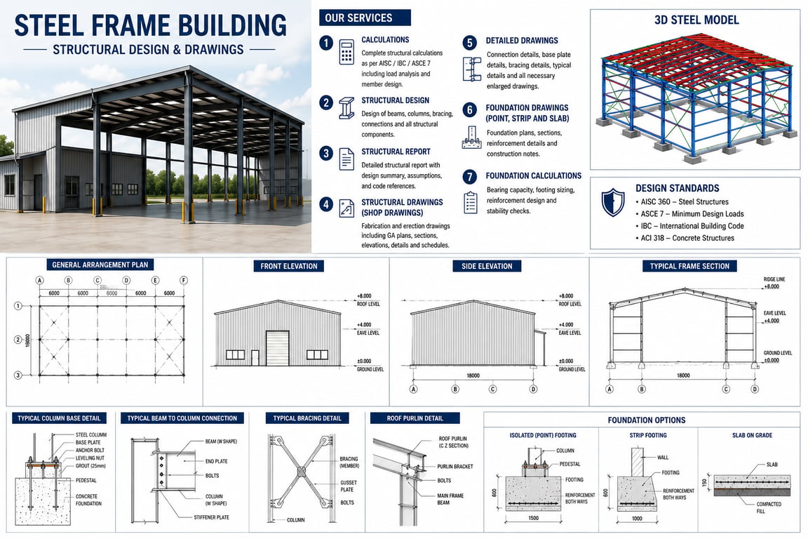 Steel Frame Building Structural Design And Drawings