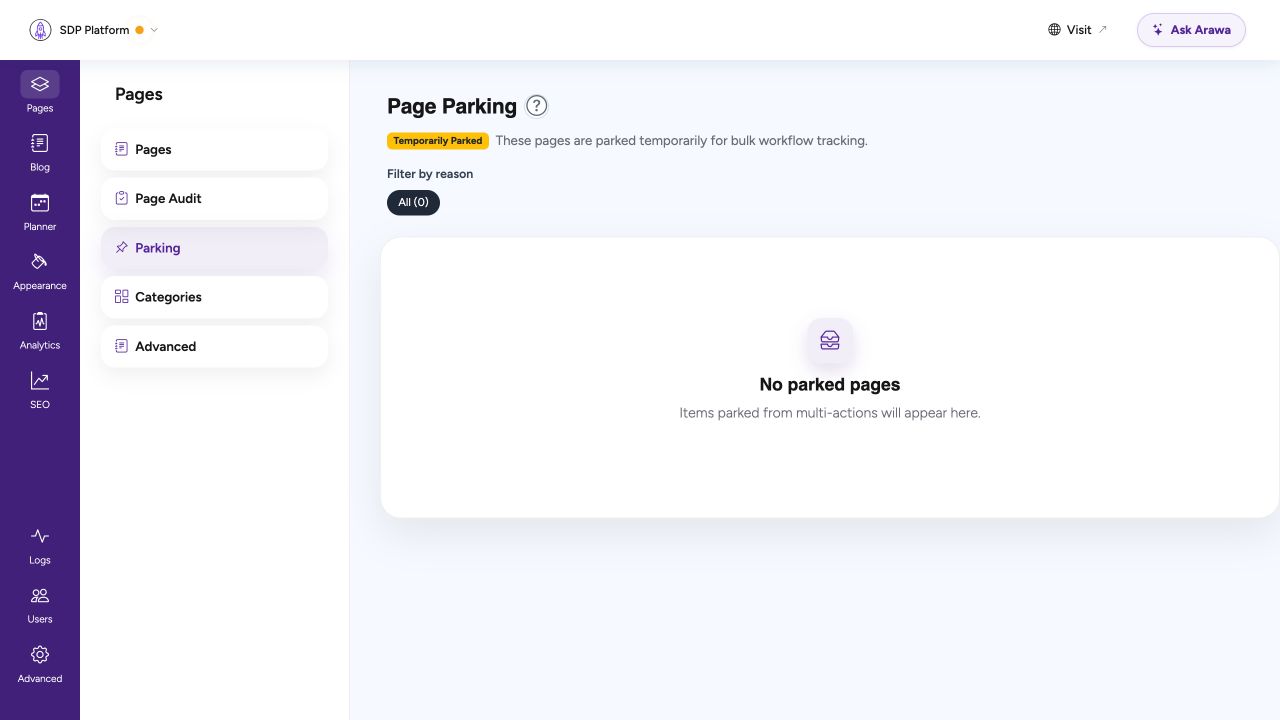 Page parking workflow