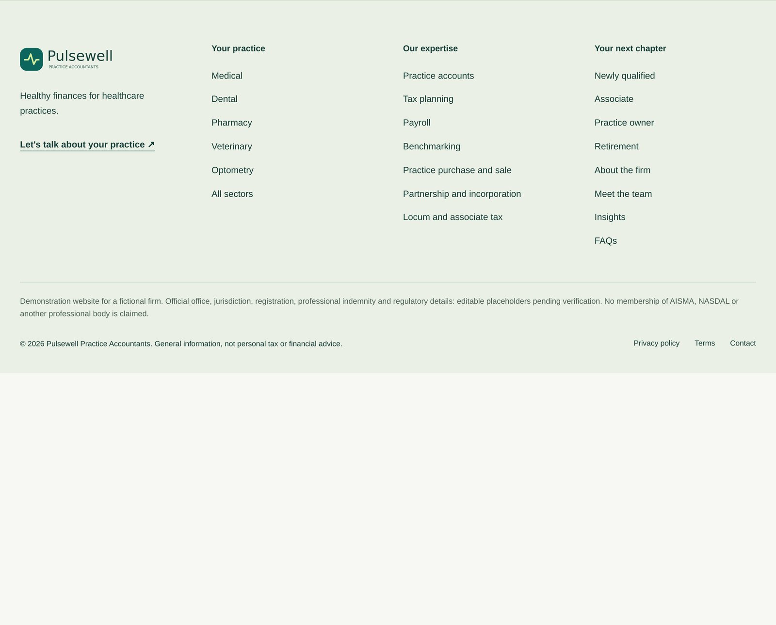 Pulsewell SEO Footer component