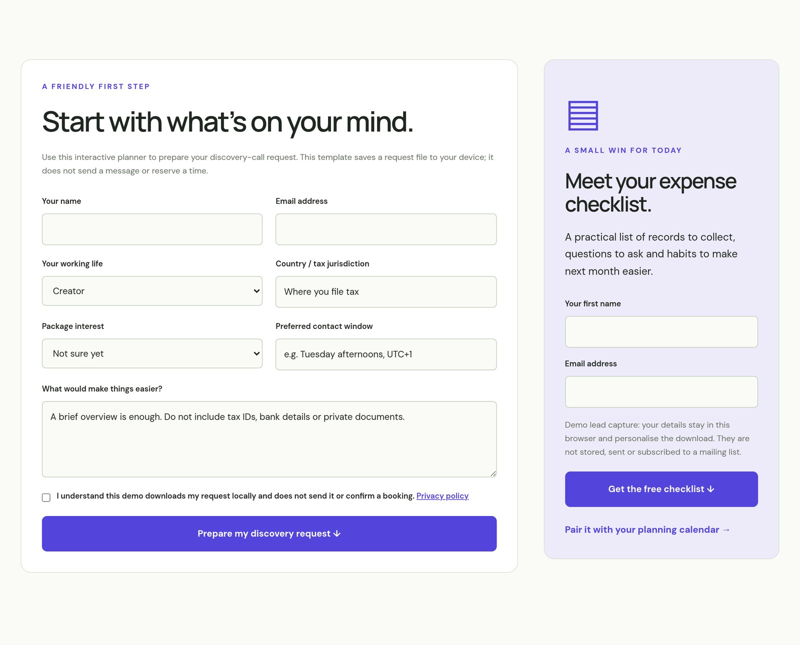 Discovery and Checklist Forms component