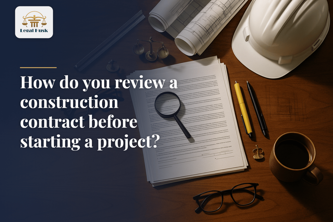 How do you review a construction contract before starting a project?