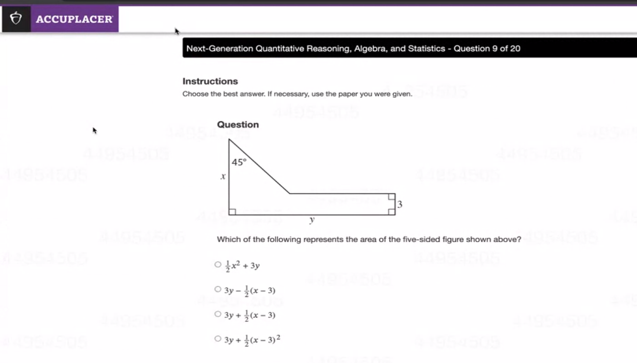 ACCUPLACER Next-Generation Practice Test sample page