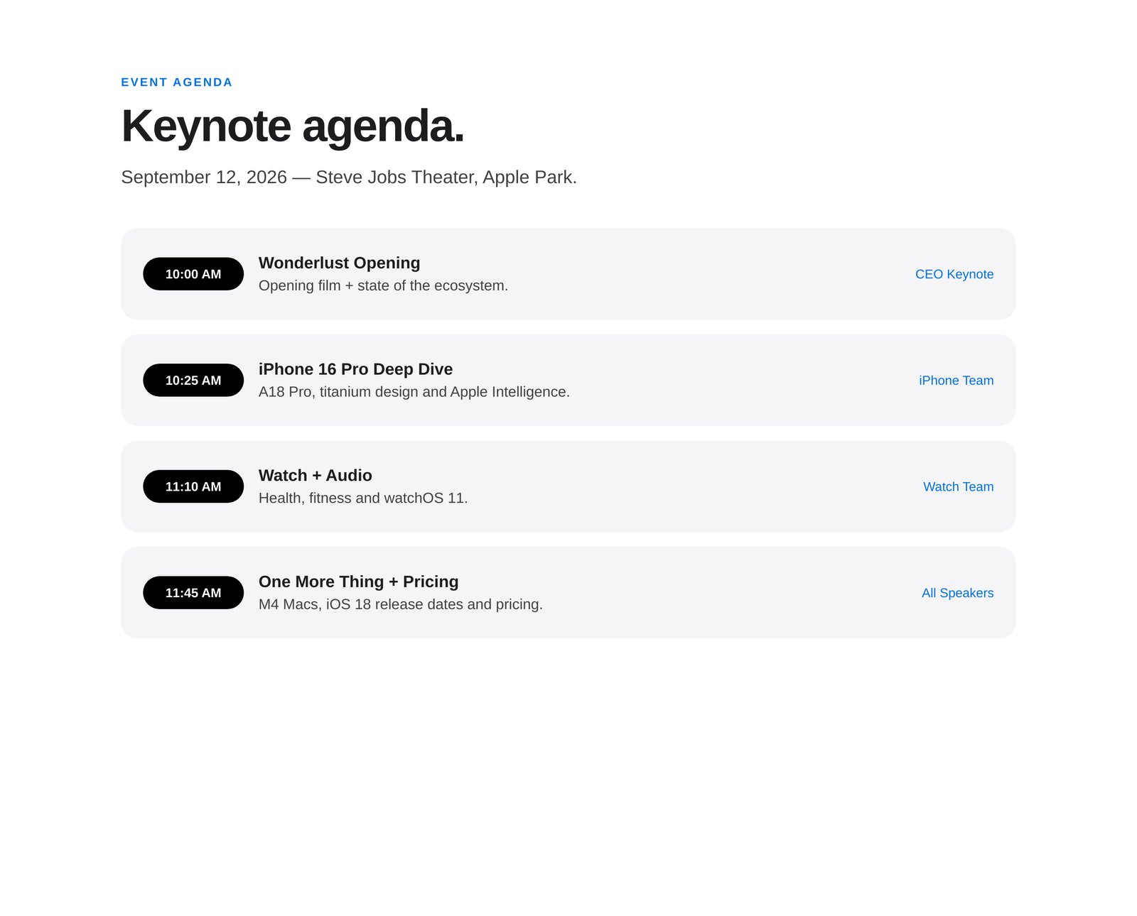 Event Agenda component