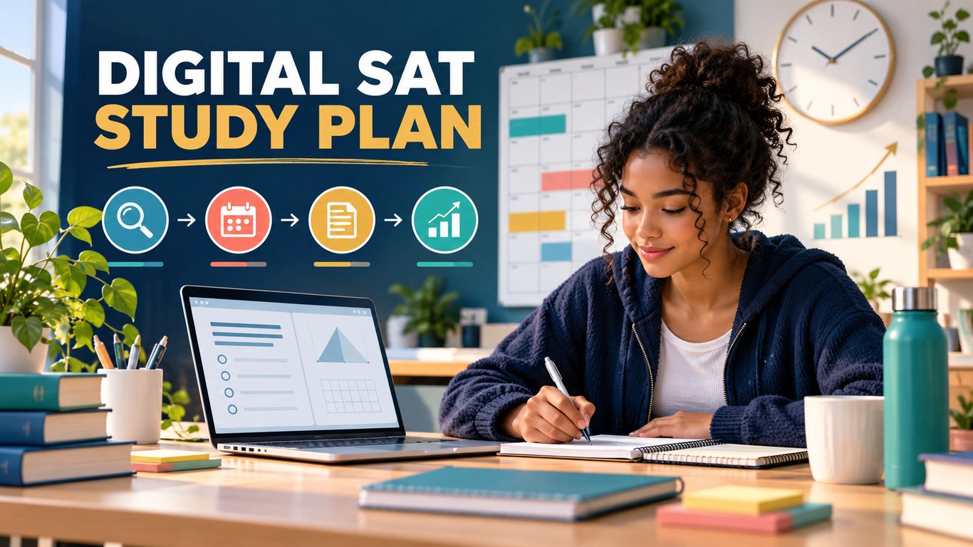 Student following a structured Digital SAT study plan with diagnostics, weekly practice, review, and progress tracking