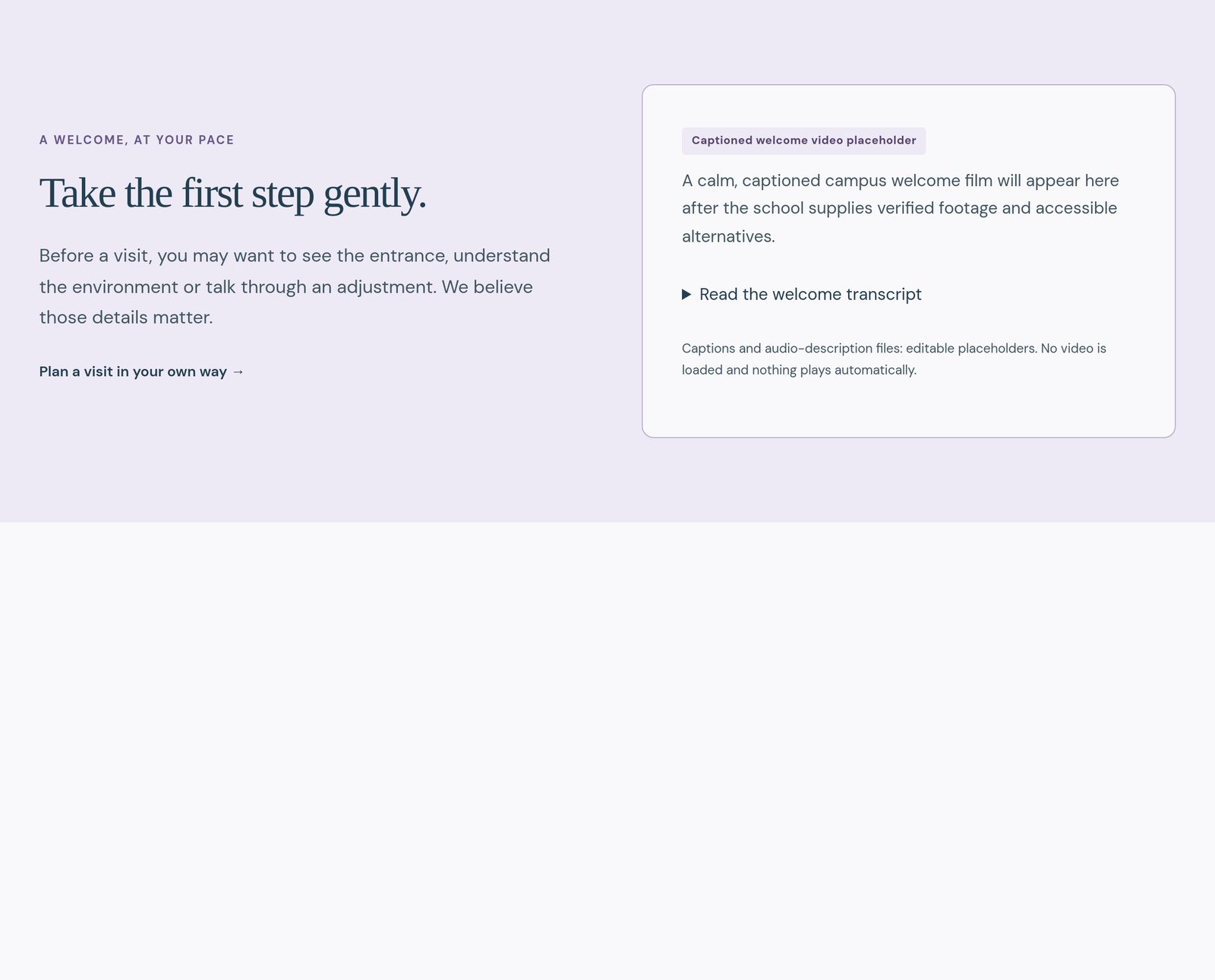 Captioned welcome video placeholder component