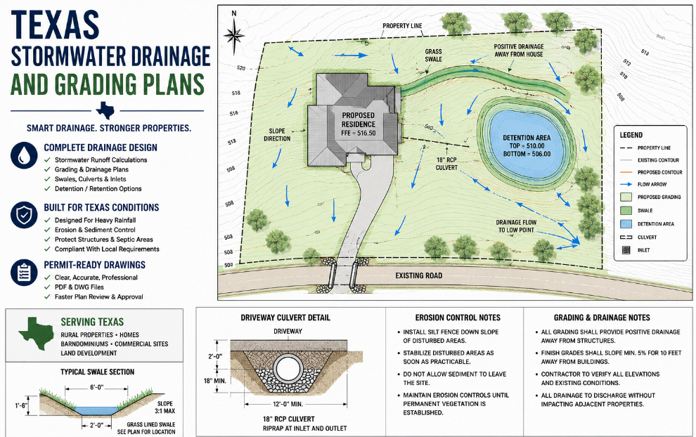Texas Stormwater Drainage And Grading Plans
