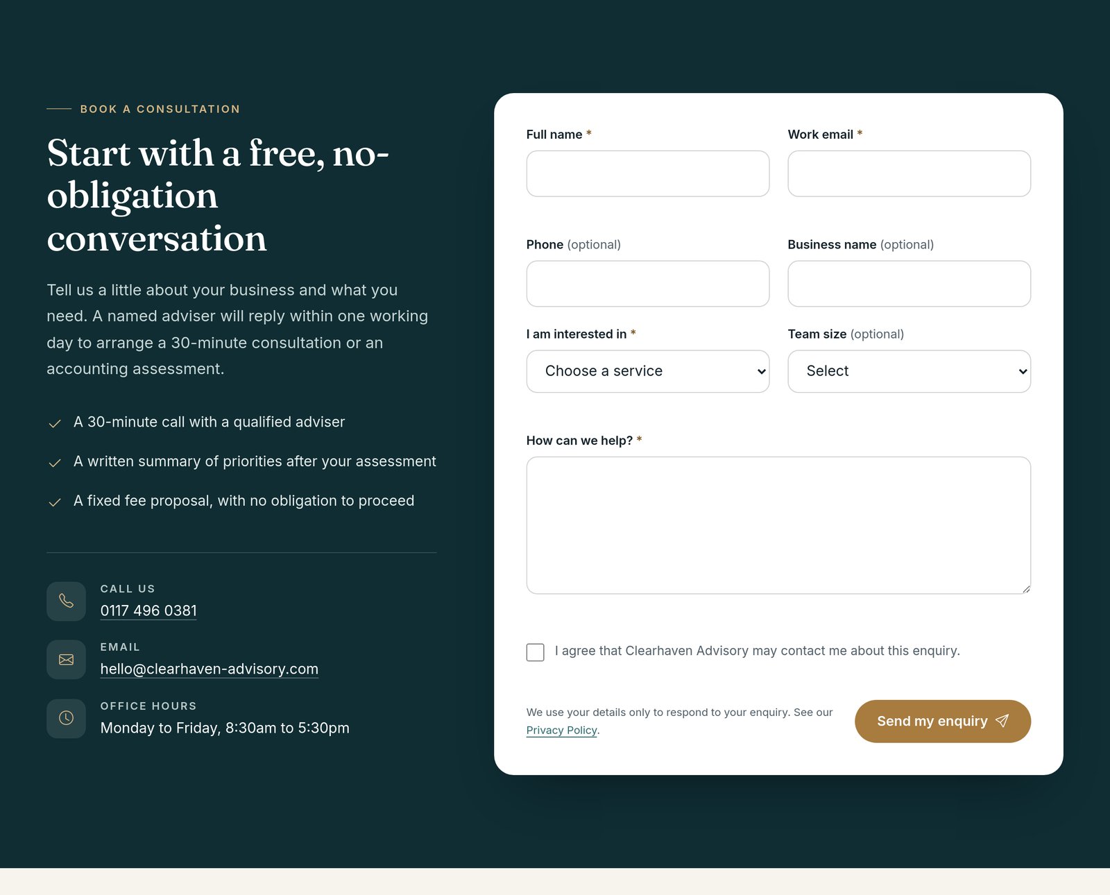 Consultation Enquiry Form component