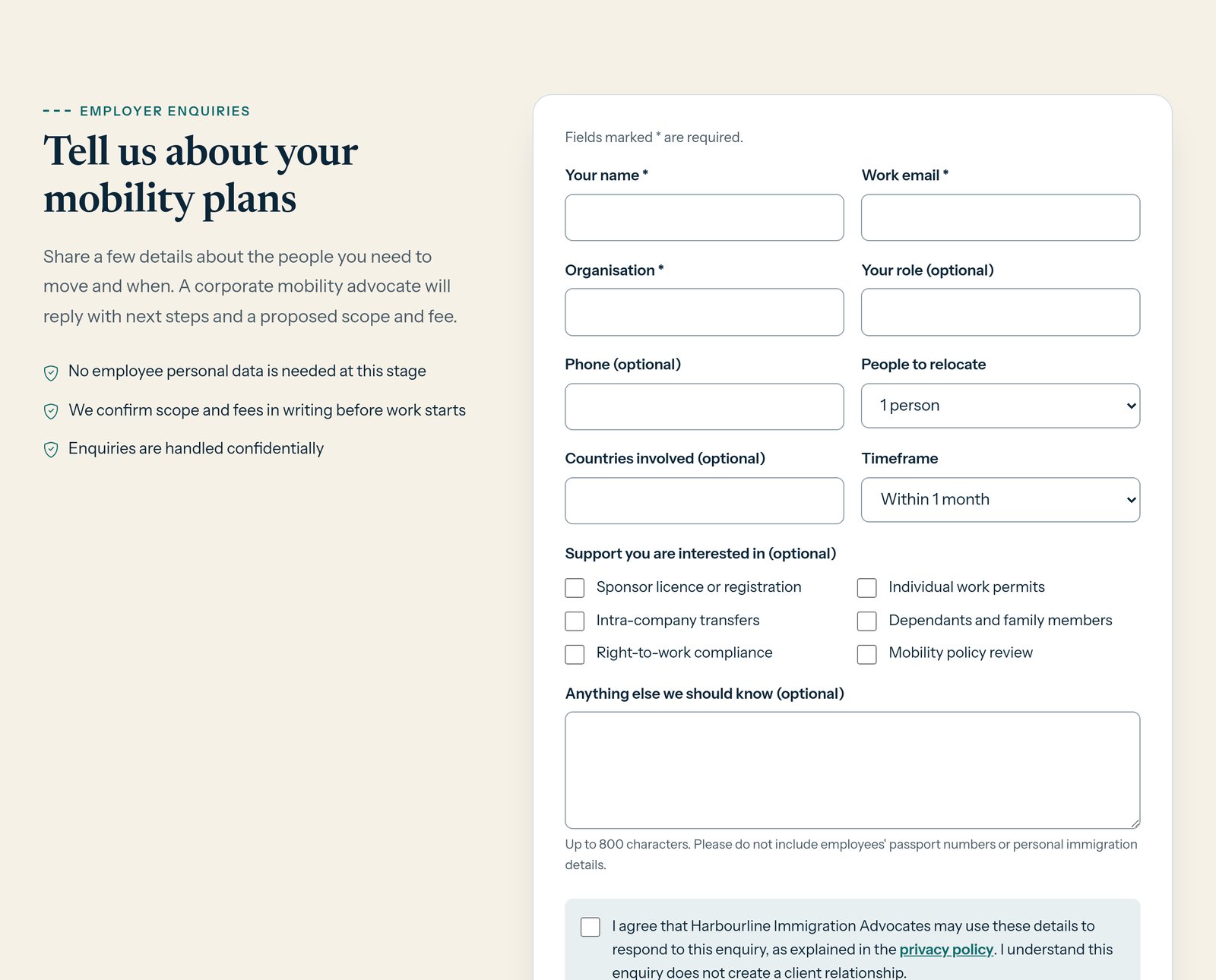 Employer Enquiry Form component